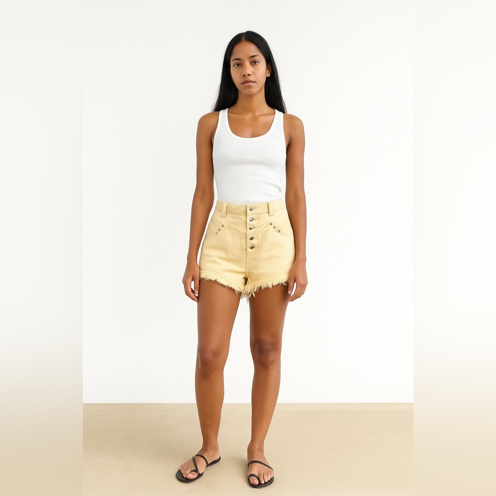 SOME DAYS LOVIN Button Fly Distressed Shorts Beige L